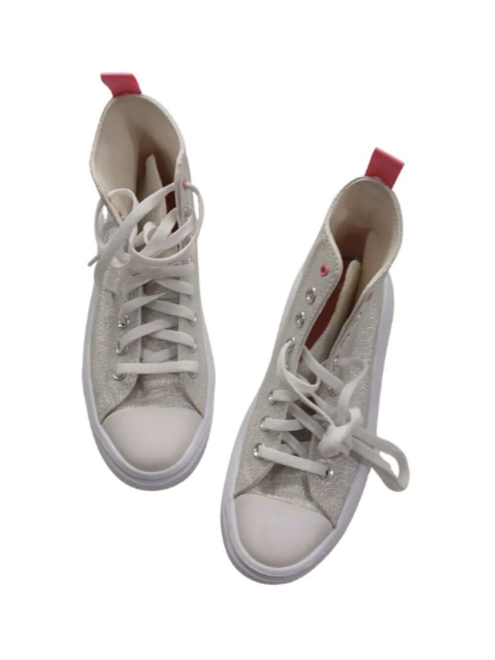 Women's Silver High-Top Sneakers with Pink Heel Tab
